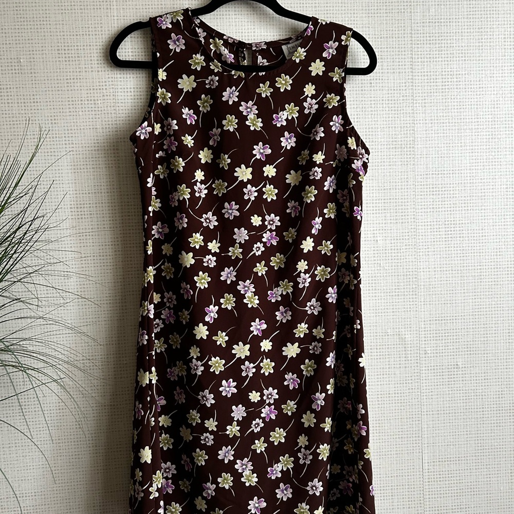Emblem Floral Sleeveless Dress - Brown Purple and Green
